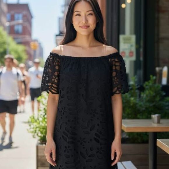 Women’s Black Crochet Off-Shoulder Dress – Size Larg - Picture 1 of 4